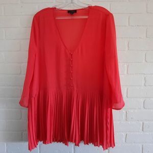 Le Chateau Sheer Pleated Guava Chiffon V Neck Blouse Size Large